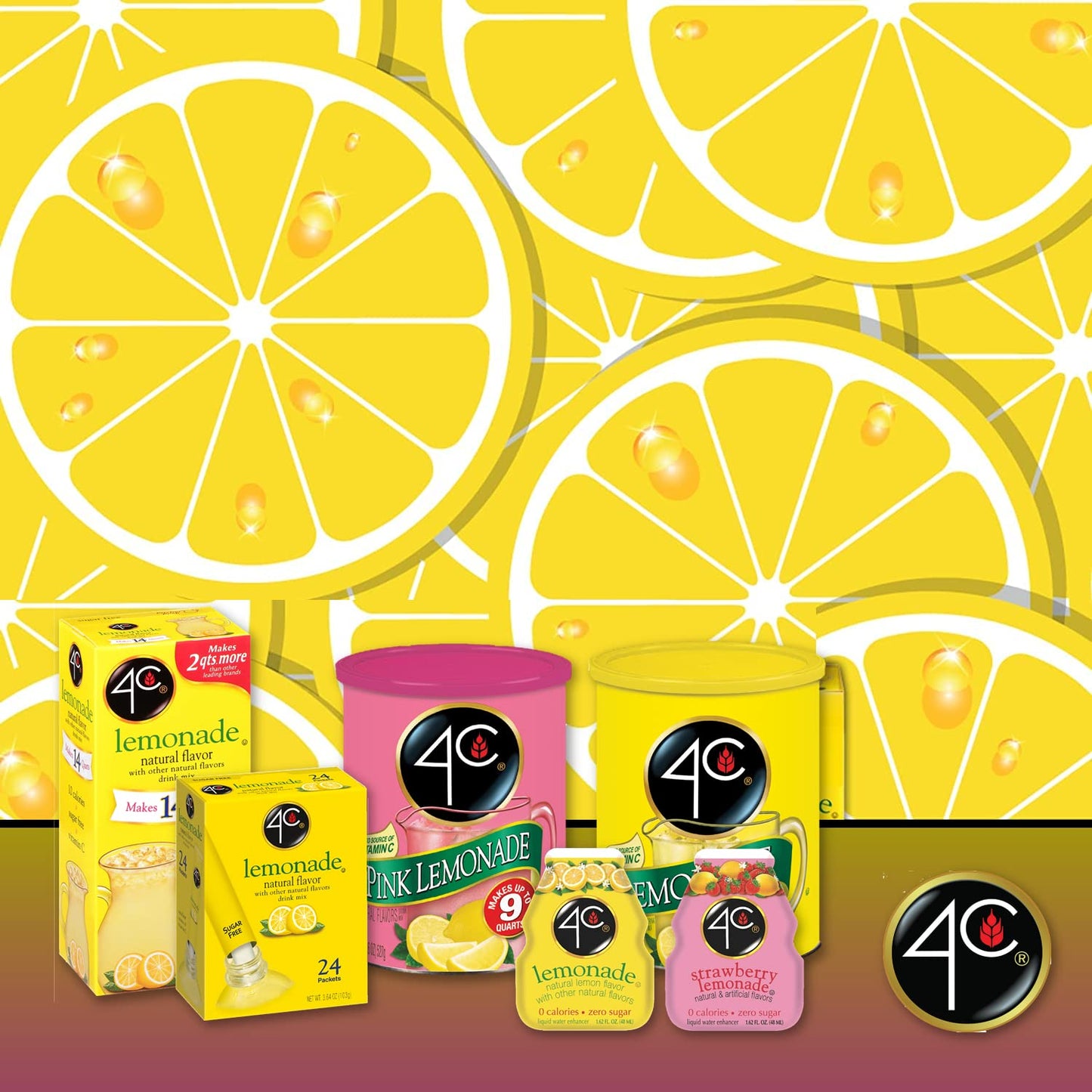 4C Powdered Drink Mix Canister, Lemonade 6 Pack, 9 Quarts, Family Sized Bin, Thirst Quenching Flavors