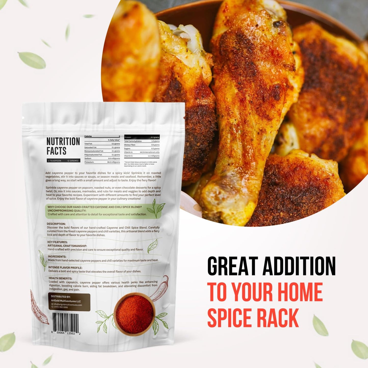 Arigold Organic Cayenne Pepper Powder - Non-GMO, Vegan, 6 oz Resealable Bag