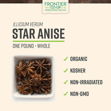 Frontier Co-op Organic Whole Star Anise 1lb - Dried Whole Star Anise Pods