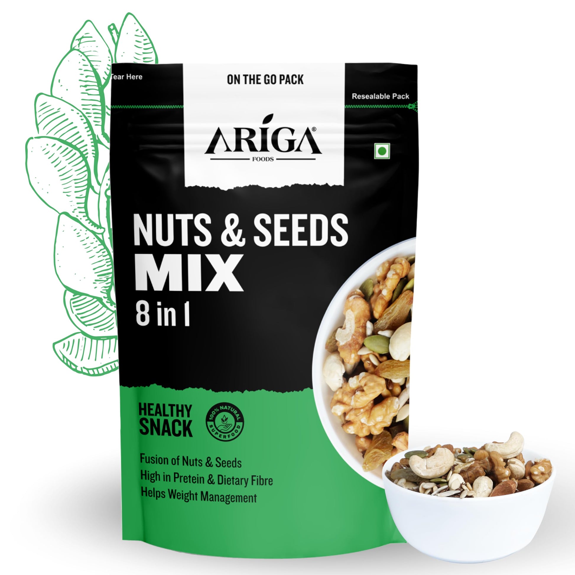 Ariga Foods Nuts & Roasted Seeds Mix Value Pack (200G) | Trail Mix Nutritious With Healthy Seeds & Nuts | Low In Calories, High 