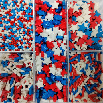 Homankit Patriotic Sprinkles Fourth of July Red White Blue Nonpareils Sprinkle Edible Stars Jimmies Sprinkles for Baking Decorat