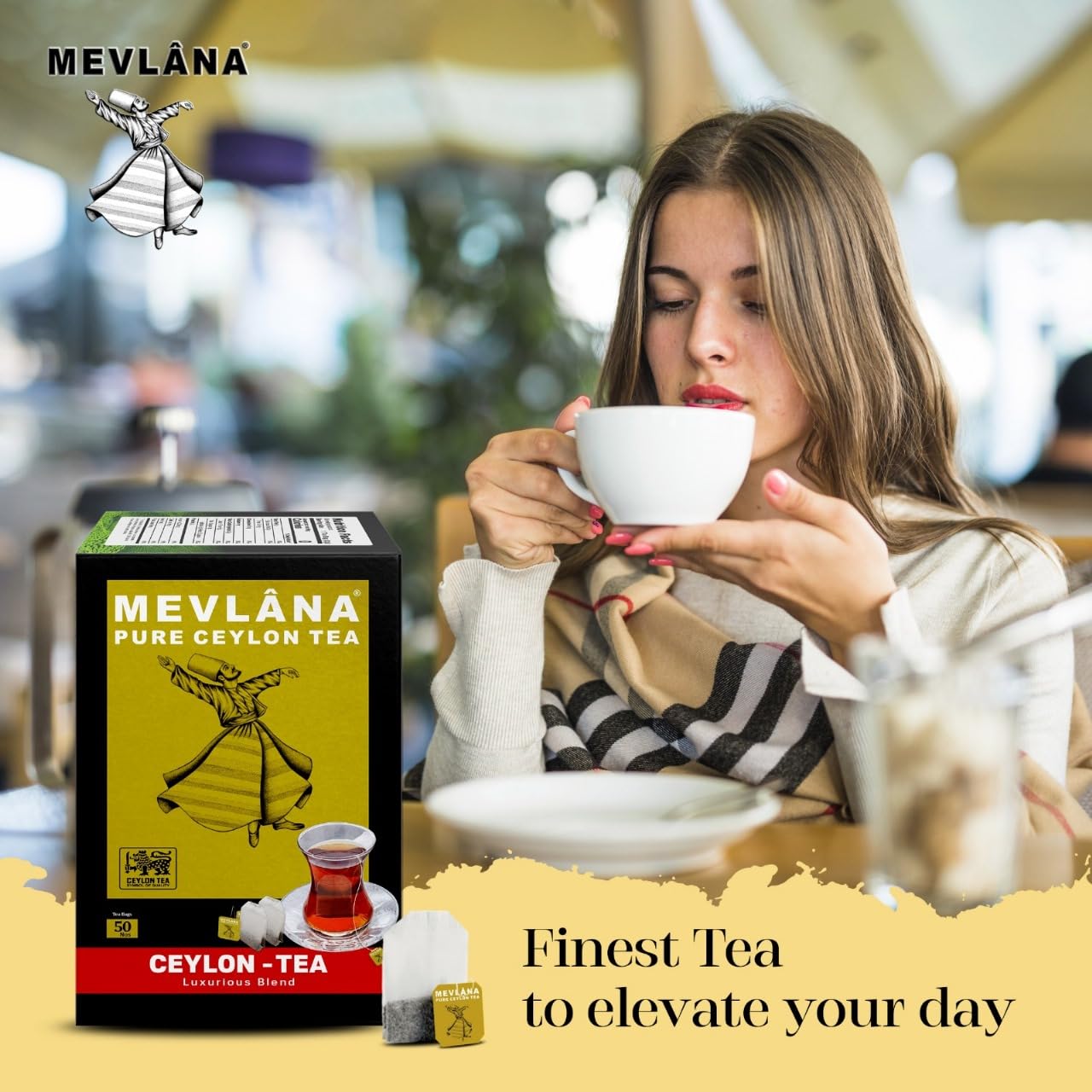 MEVLÂNA Pure Ceylon Tea Bags - Premium Hand-Picked Black Tea with Rich Aroma - 50 Count Teabags