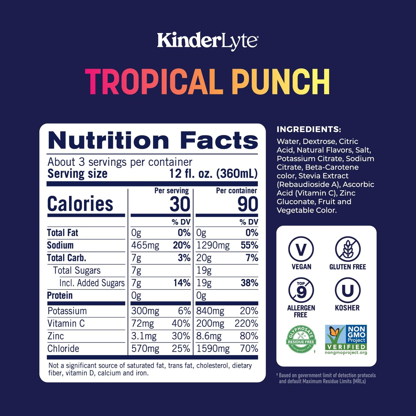 Kinderlyte Electrolyte Solution For Kids And Mature-Themeds - Hydration Drink, Tropical Punch, (33.8 Fl Oz, 6 Pack), No Artificial Sweeteners Or Flavors, No Synthetic Dyes, Vegan, Non-Gmo, Gluten-Free