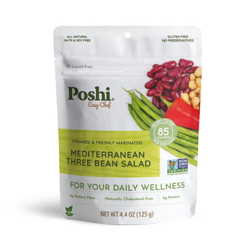 Poshi Mediterranean Three Bean Salad | All Natural, Keto, Vegan, Paleo, Non Gmo, Low Carb + Calorie, Gluten Free, Rady To Eat, F