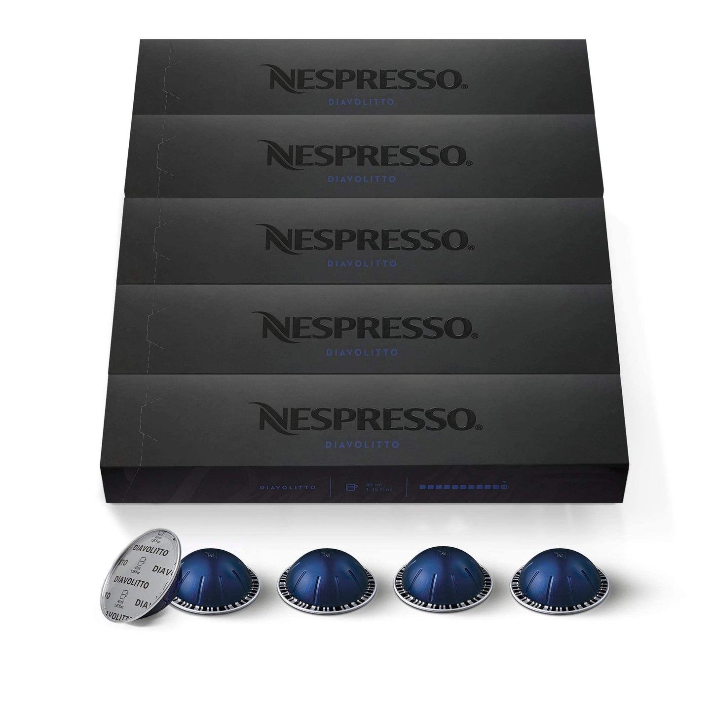 Nespresso VertuoLine Espresso Diavolitto, 50 Count, Pack of 5, Model Ad-bm8-118555