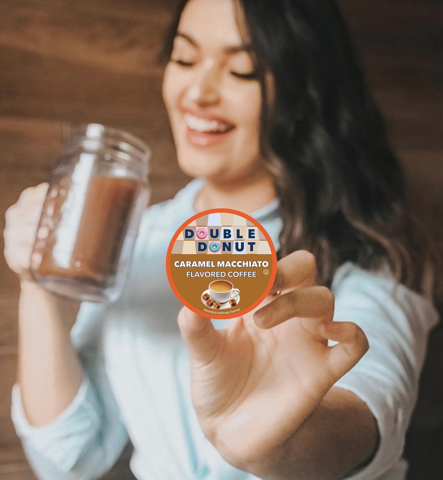Double Donut Coffee Pods, Caramel Macchiato, Medium Roast, 24 Count, Recyclable for Keurig K Cups