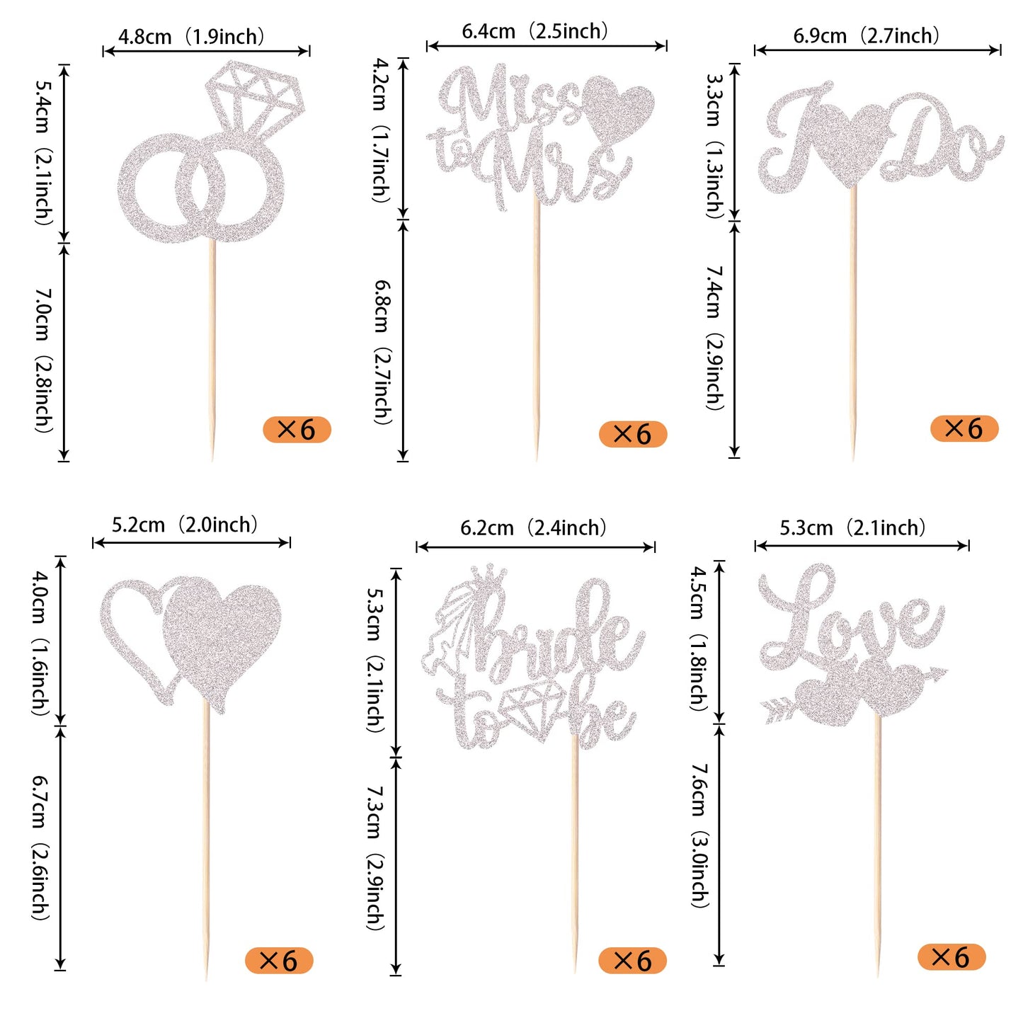 YCTHUNFISH 36 Pack Bridal Shower Cupcake Toppers, Glitter Diamond Ring, Card Stock, Silver