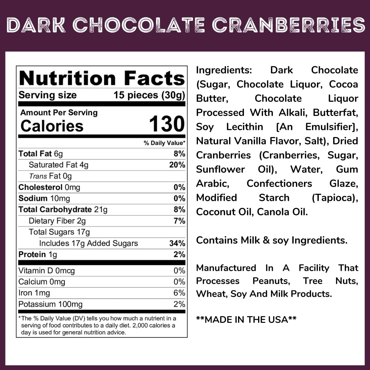 Wincrest Dark Chocolate Covered Cranberries (3.5 Lb Tub)