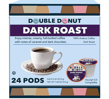 Double Donut Dark Roast Coffee Pods, Extra Bold Blend Coffee, Single Serve Coffee For Keurig K Cups Machines, Dark Roast Coffee