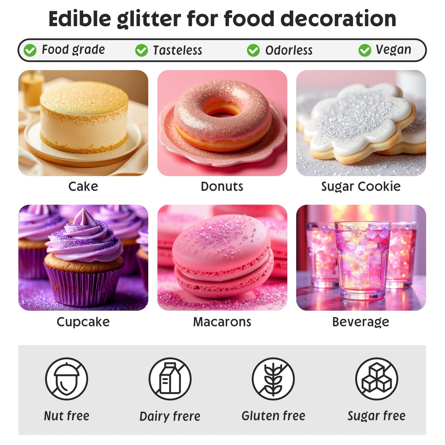 Edible Glitter Spray,Food Grade 5G Edible Glitter For Cake Decorating Desserts, Beverages, Cupcakes, Cake Pops And Cookies - Whi
