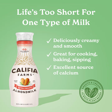 Califia Farms - Extra Creamy Almond Milk, 48 Oz, Dairy Free, Vegan, Plant Based, Vegan, Gluten Free, Non GMO, High Calcium, Smoo