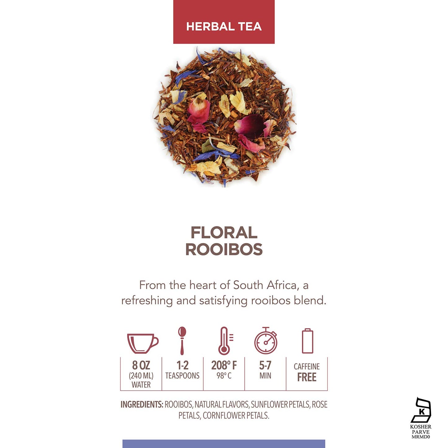 Teabloom Herbal Tea, Floral Rooibos Loose Leaf Tea, Rooibos Blend With Floral Flavors And Scent, Kosher Certified, 3.17 Oz/90 G
