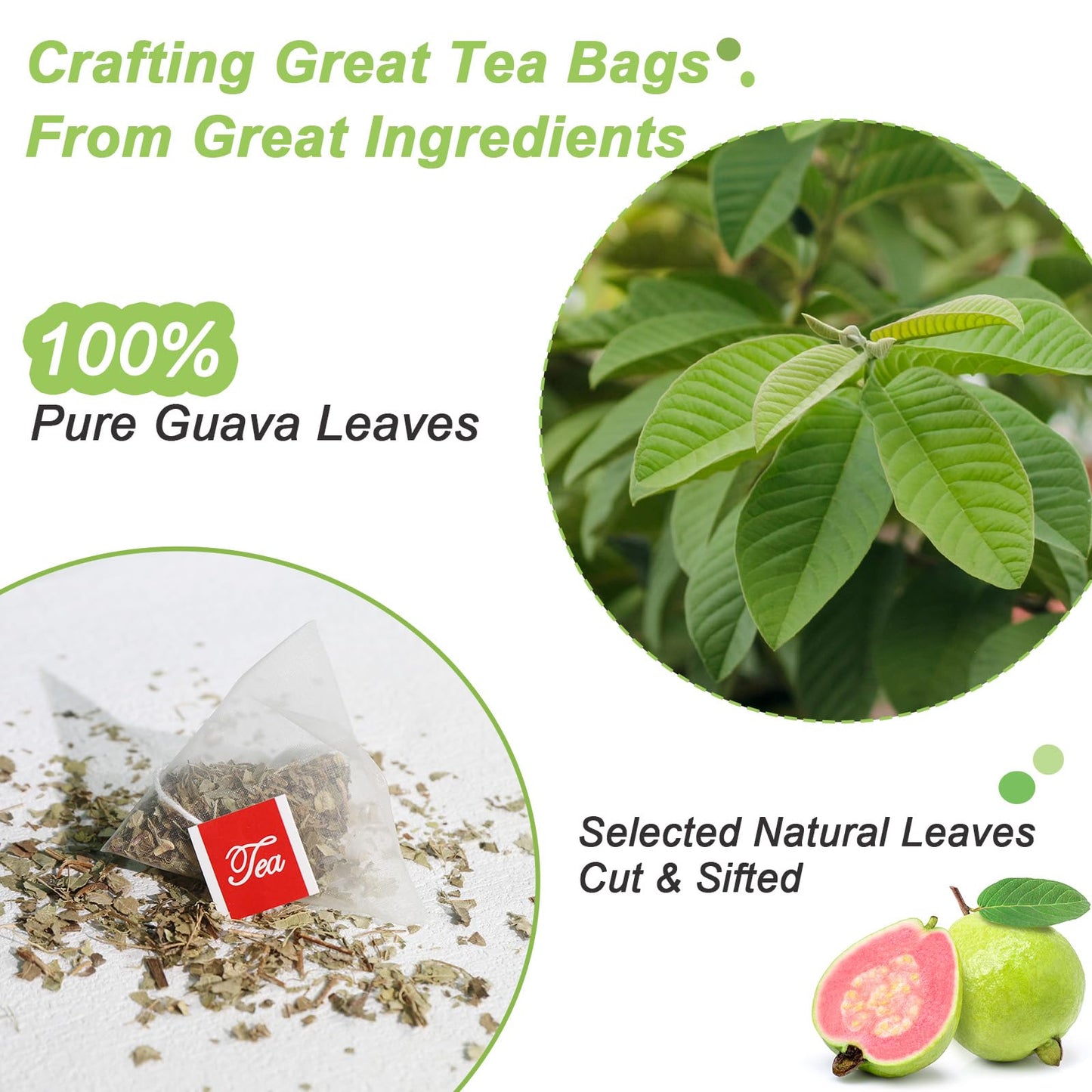 FullChea Guava Leaves Tea Bags - Caffeine-Free, Non-GMO, 50 Count