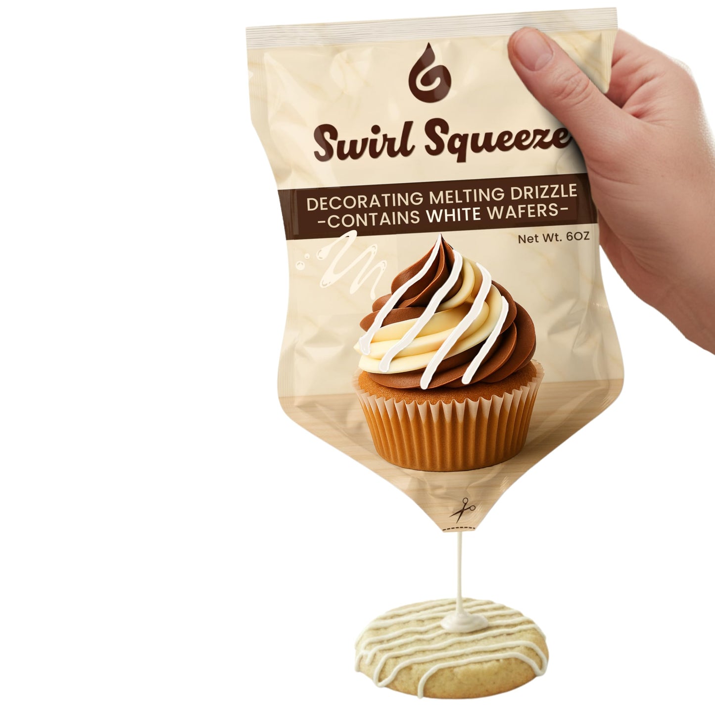 Pre-Filled Microwaveable Chocolate Decorating Bag - Ready-To-Melt Drizzle For Cookies  Cakes & Treats - No Mess  No Bowls  No Piping Bags - White Melting Chips  6 Oz