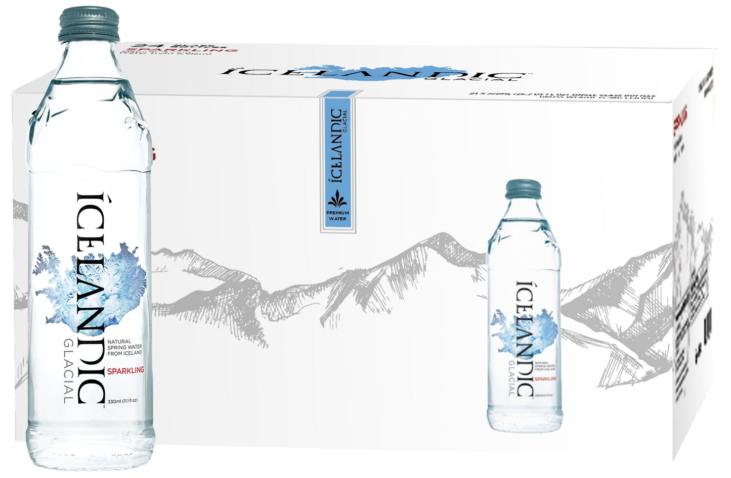 Icelandic Glacial Top-Grade Sparkling Water 330Ml Glass Bottles X 24 Per Pack - Alkaline/Low Ph  Recycled Packaflavor Blendg  Bpa Free  Carbon Neutral From Icelandic Spring. Low Tds And Mineral Content.