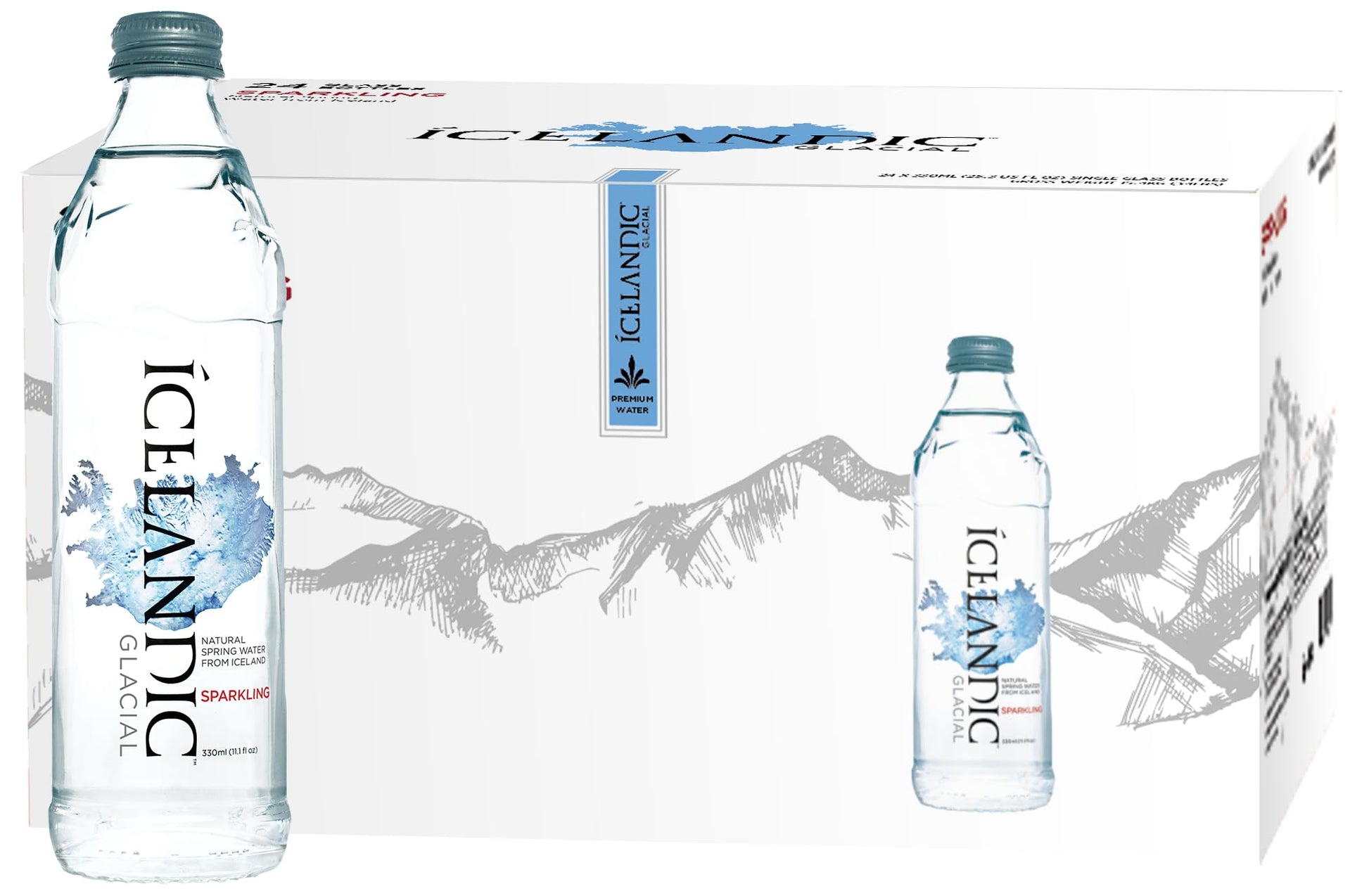 Icelandic Glacial Top-Grade Sparkling Water 330Ml Glass Bottles X 24 Per Pack - Alkaline/Low Ph  Recycled Packaflavor Blendg  Bpa Free  Carbon Neutral From Icelandic Spring. Low Tds And Mineral Content.