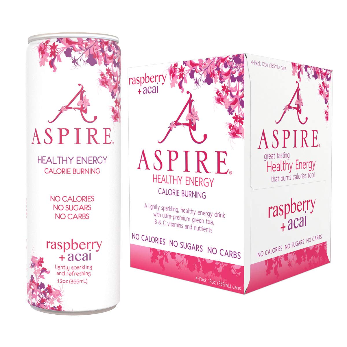 Aspire Healthy Energy, Calorie Burning, Zero Calorie, Zero Sugar Drink Raspberry + Acai 4-Pack