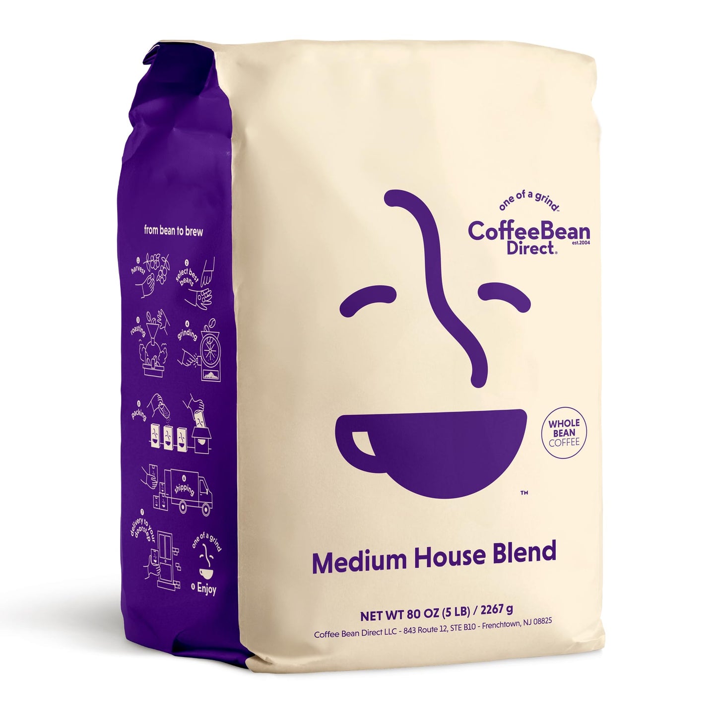 Coffee Bean Direct Medium House Blend Whole Bean Coffee, 5 Pound Bag
