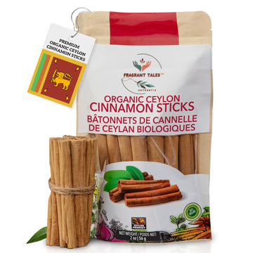 Premium Organic Ceylon Cinnamon Sticks - 1 oz (28g), 4'' Cut 5 to 7 Sticks, True Ceylon, USDA Certified, Non-GMO, Gluten-Free, P