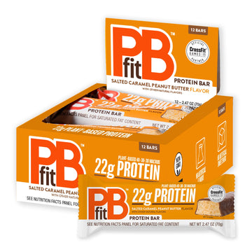 PBfit Salted Caramel Peanut Butter Protein Bars  22g Protein  Gluten Free  Vegan  Plant-Based 40-30-30 Macros  2.47 Oz (Pack of 12)