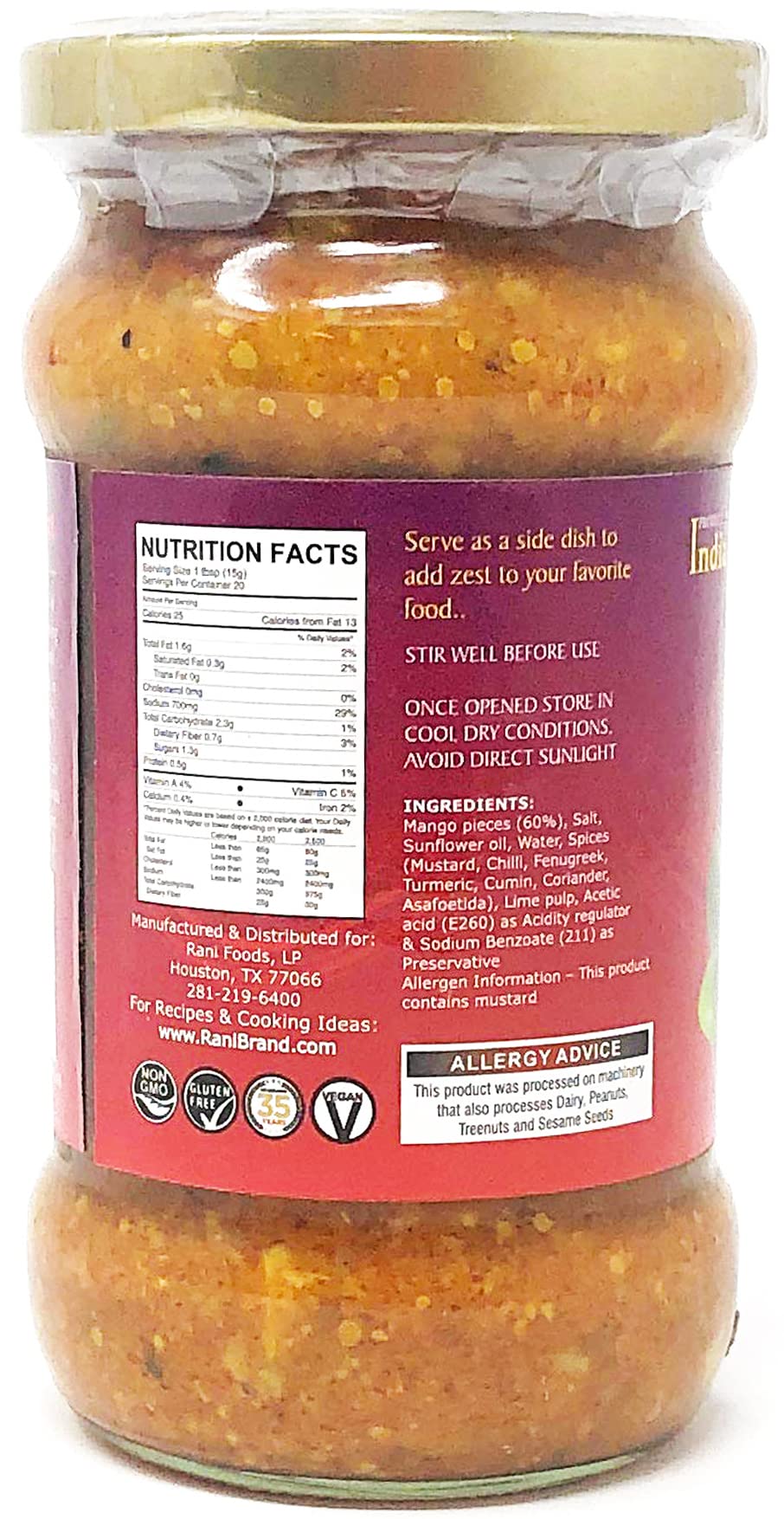 Rani Mango Pickle Hot (Achar, Spicy Indian Relish) 10.5Oz (300G) Glass Jar ~ Vegan | Gluten Free | Non-Gmo | No Colors | Popular