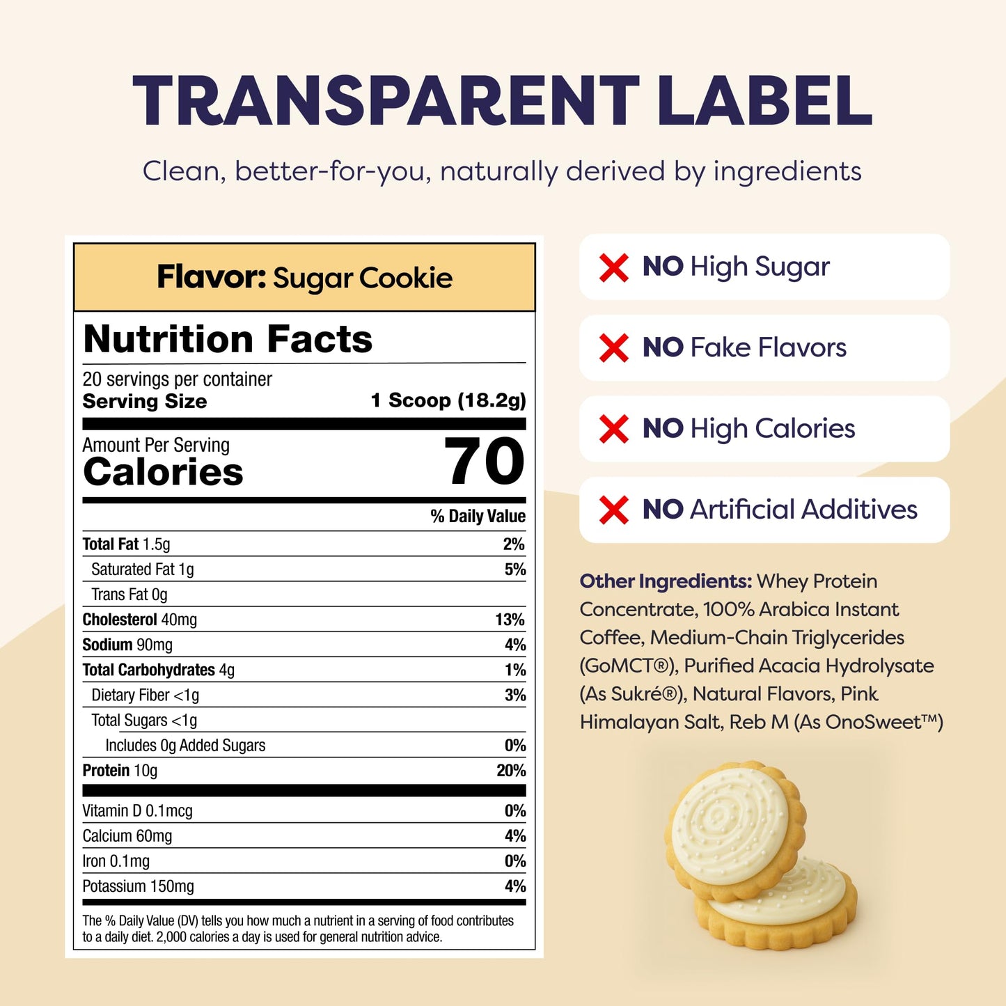 Sugar Cookie Protein Iced Coffee - enhanced Whey Protein & Instant Iced Coffees - 100% Natural Cold Brew Coffee - Zero Artificial Flavors & Sweeteners  80 mg Caffeine  0g of Sugar  20 Servings