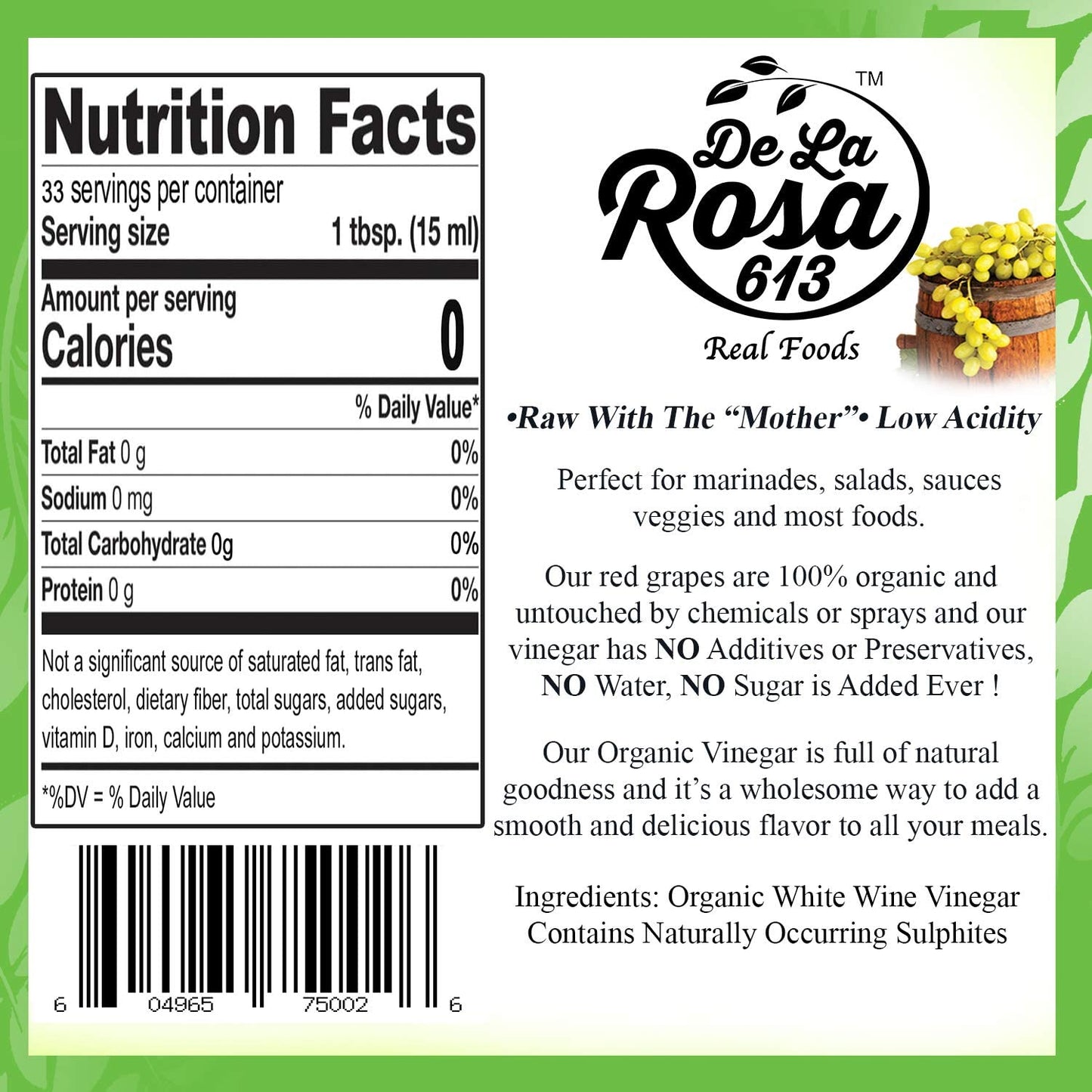 De La Rosa Organic Extra Virgin Olive Oil & White Wine Vinegar, Vegan, Non-GMO, 16.9 Oz (Pack of 2)