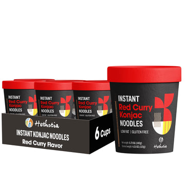 Hethstia Konjac Noodles Red Curry Cup - 6 Pack Low Carb Shirataki Angel Hair Pasta, Instant Shirataki Noodle Spicy Red Curry Bro