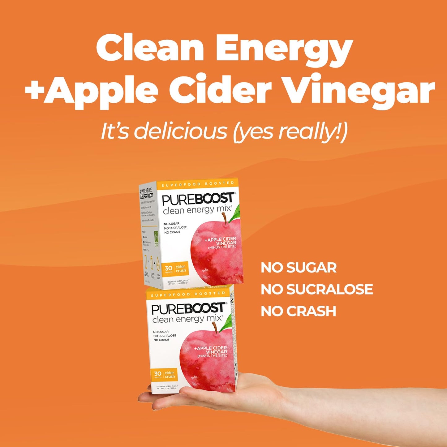 Pureboost Clean Energy Booster Drink Mix, Sugar-Free, 30 Servings, with Apple Cider Vinegar (Cider Crush)