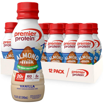 Premier Protein Almondmilk Plant Based Protein Shake  20g Protein  5g Sugar  11.5 Fl oz  Vanilla  12 Count