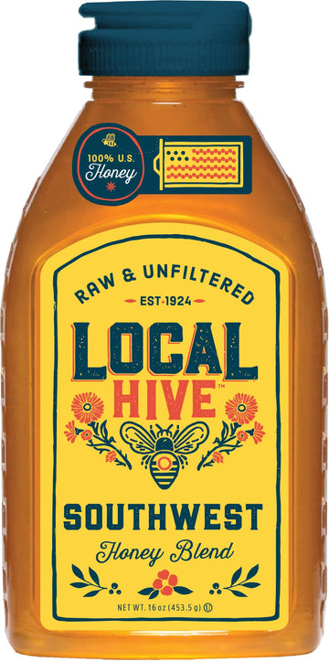 Local Hive Southwest Raw Unfiltered Honey - 16 oz, 100% Pure US Honey, Sourced from American Bees and Beekeepers - Natural Sweet