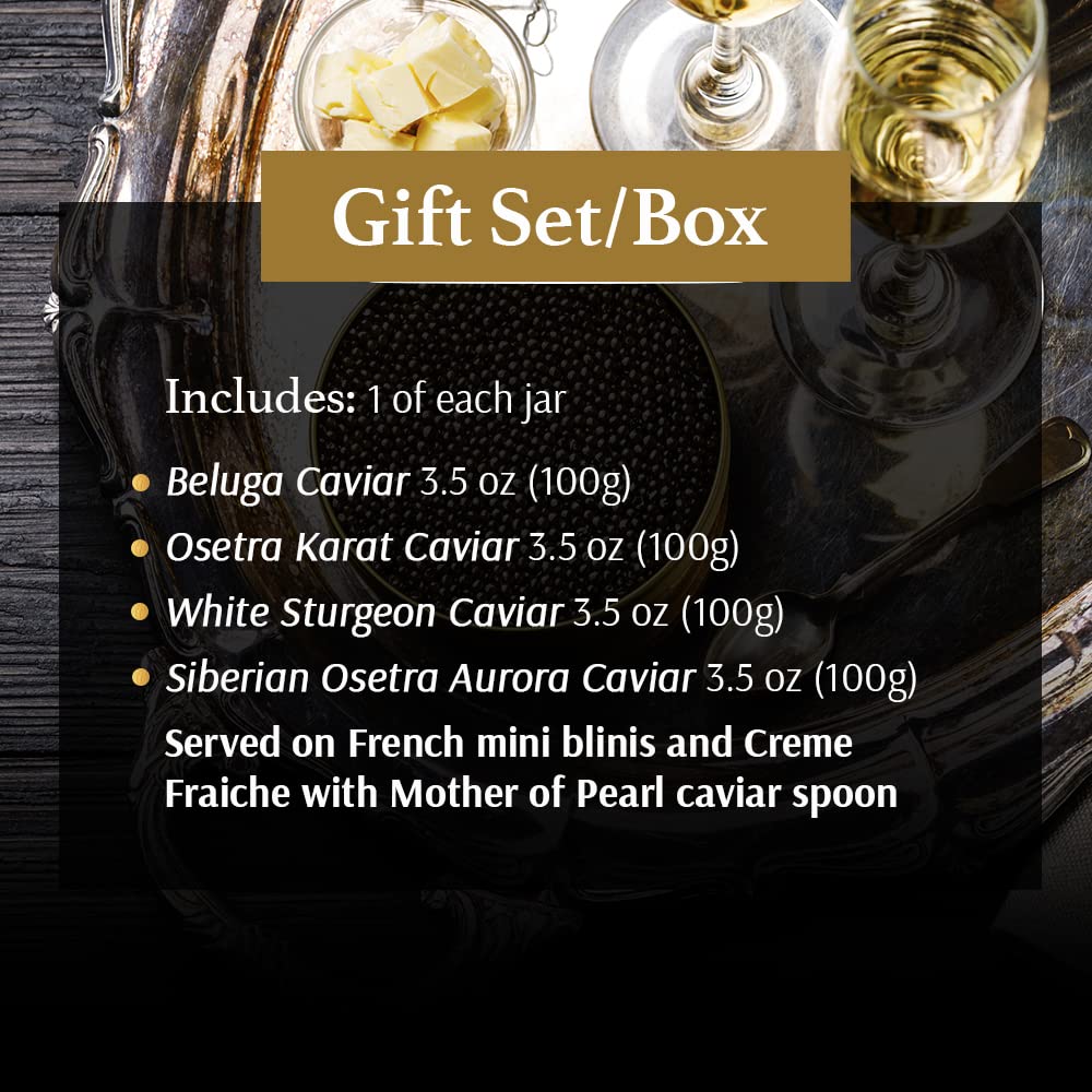 Olma Royal Caviar Gift Set - 14 Oz (400G) Of Caviar, Including Beluga, Osetra, White Sturgeon, Siberian Osetra Aurora, Serving S