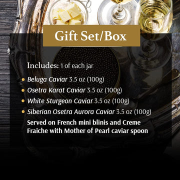 Olma Royal Caviar Gift Set - 14 Oz (400G) Of Caviar, Including Beluga, Osetra, White Sturgeon, Siberian Osetra Aurora, Serving S