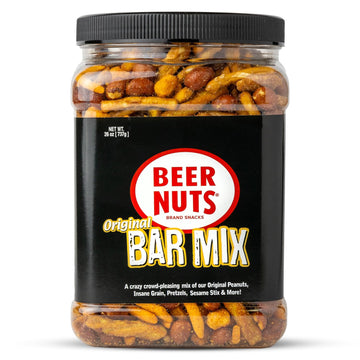 BEER NUTS Original Bar Mix - Crunchy Pretzels, Cheese & Sesame Sticks, Roasted Corn Nuts, Peanuts - 26oz Resealable Jar