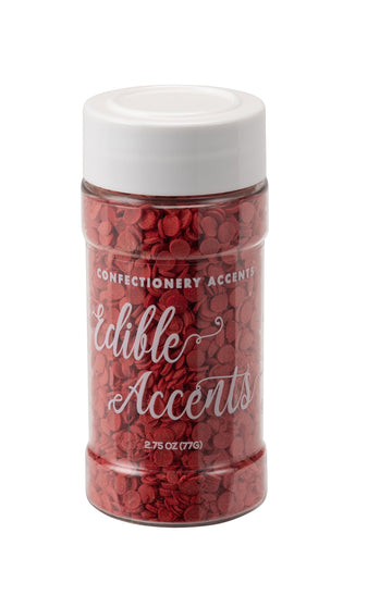 EDIBLE ACCENTS RED SEQUINS - Confectionery Accents, Gluten Free, Egg Free, Nuts Free, Kosher, Fancy Sprinkles Medley Mix, For Ba