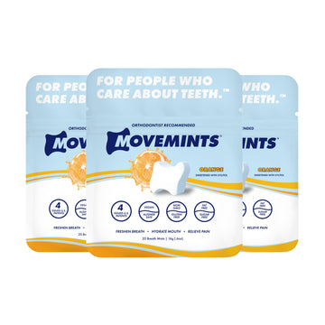Movemints Clear Aligner Mints - Patented Aligner Seating Mints - Edible Alternative To Aligner Chewies - Xylitol Mints For Dry Mouth - Orange (3 Pack)