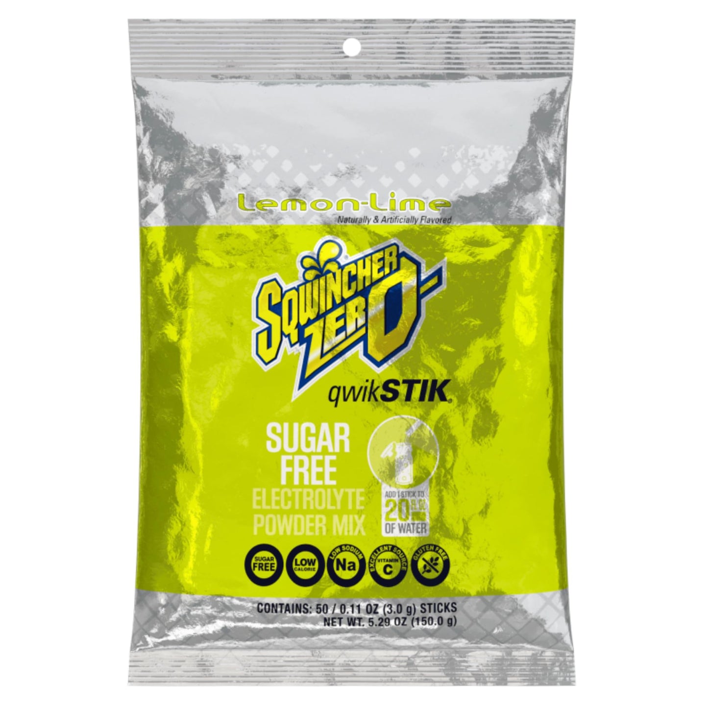 Sqwincher Zero Qwik Stik, Sugar Free, Low Calorie, Low Sodium Electrolyte Powder Hydration Drink Mix, Lemon Lime, .11 0Z Packet (Pack Of 50)