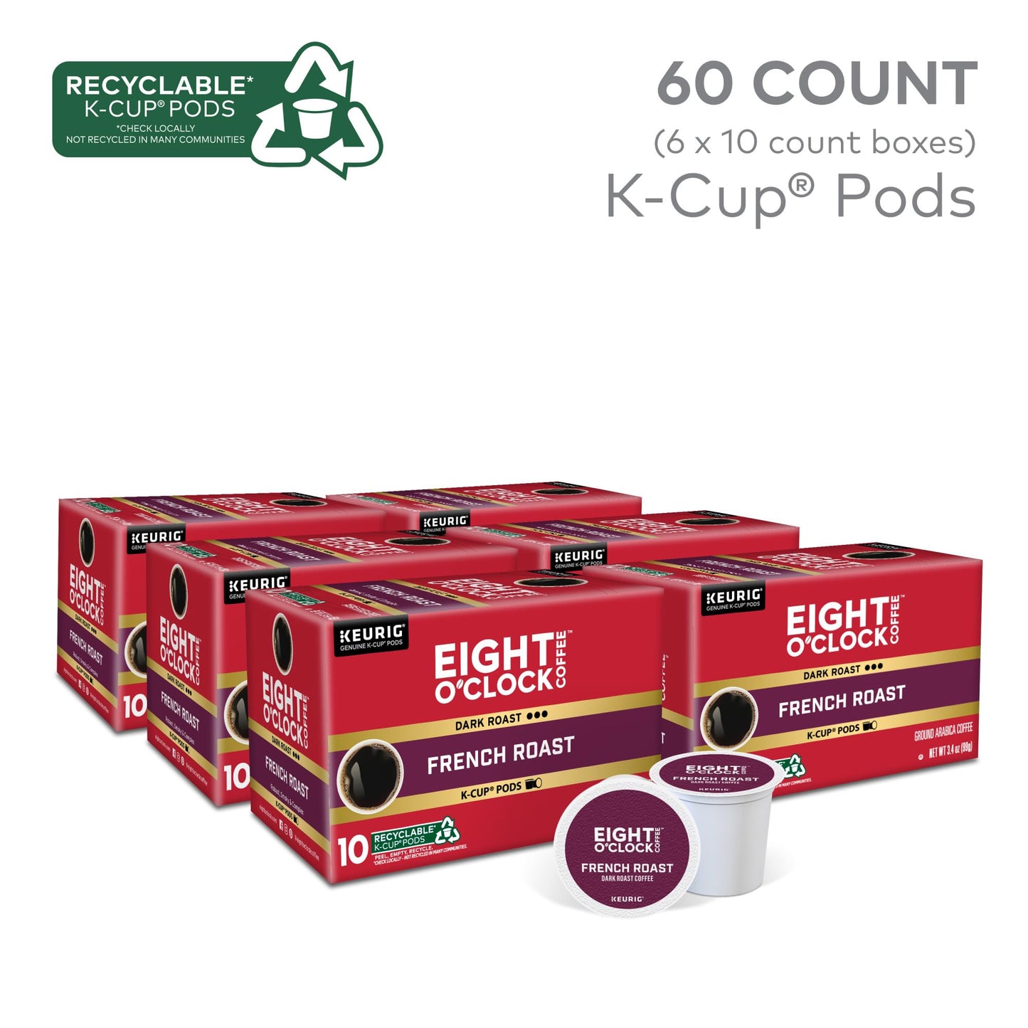 Eight OClock Coffee French Roast  Single-Serve Coffee K-Cup Pods  Dark Roast  60 Count