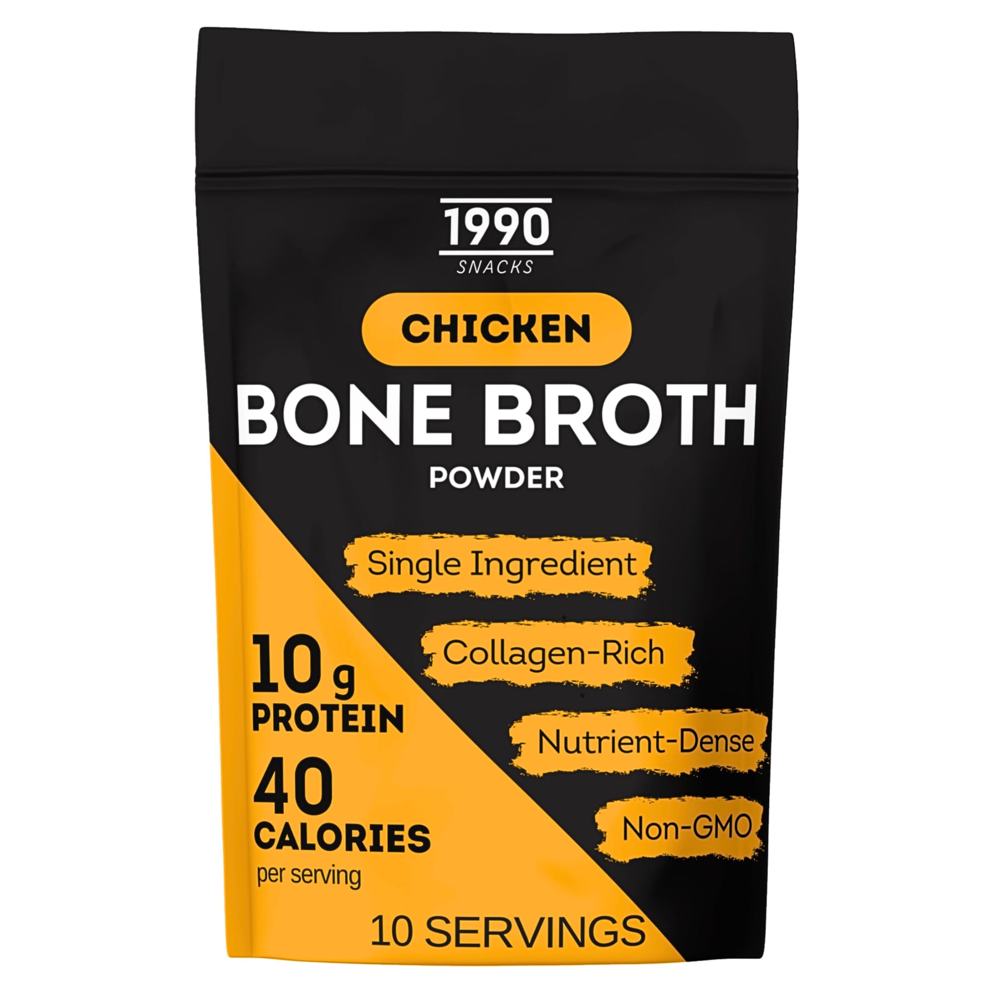 Premium Chicken Bone Broth Powder, 10 servings, 100% Made & Sourced in USA, 10g protein for only 40 calories per serving, Non-GM