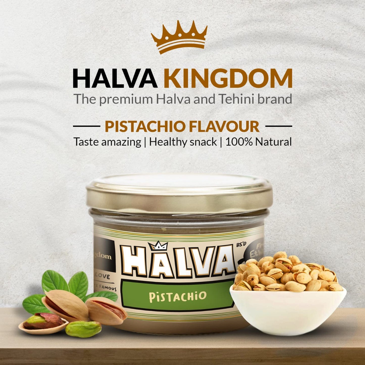 Halva Kingdom Open Sesame Sugar Free Halva Vegan Dessert | Healthy Ingredients, Gluten Free, Kosher Certified Jar (Pistachio)