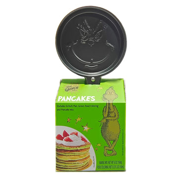 Ten Acre Gifts Dr Seuss The Grinch Pancake Mix and Pan Gift Set, Easy Instant Baking Mix with Round Frying Pan and Green Food Co