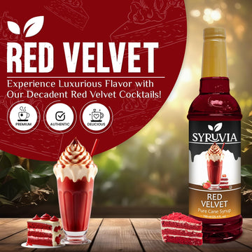 Syruvia Red Velvet Coffee Syrup - 25.4 Fl Oz Premium Coffee Flavoring Syrup - Kosher Coffee Syrups, Gluten Free, No Coloring, Pe