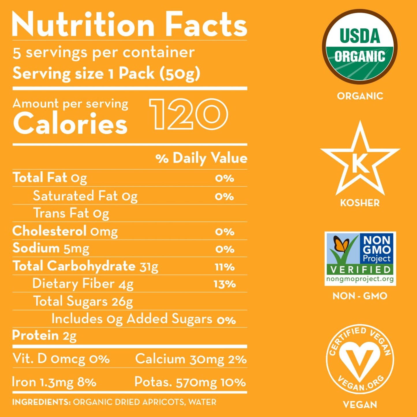 SUNNY FRUIT Organic Turkish Dried Apricots - Healthy Snack Packs, 1.76 oz (Pack of 5), Non-GMO, Vegan, Halal, Kosher