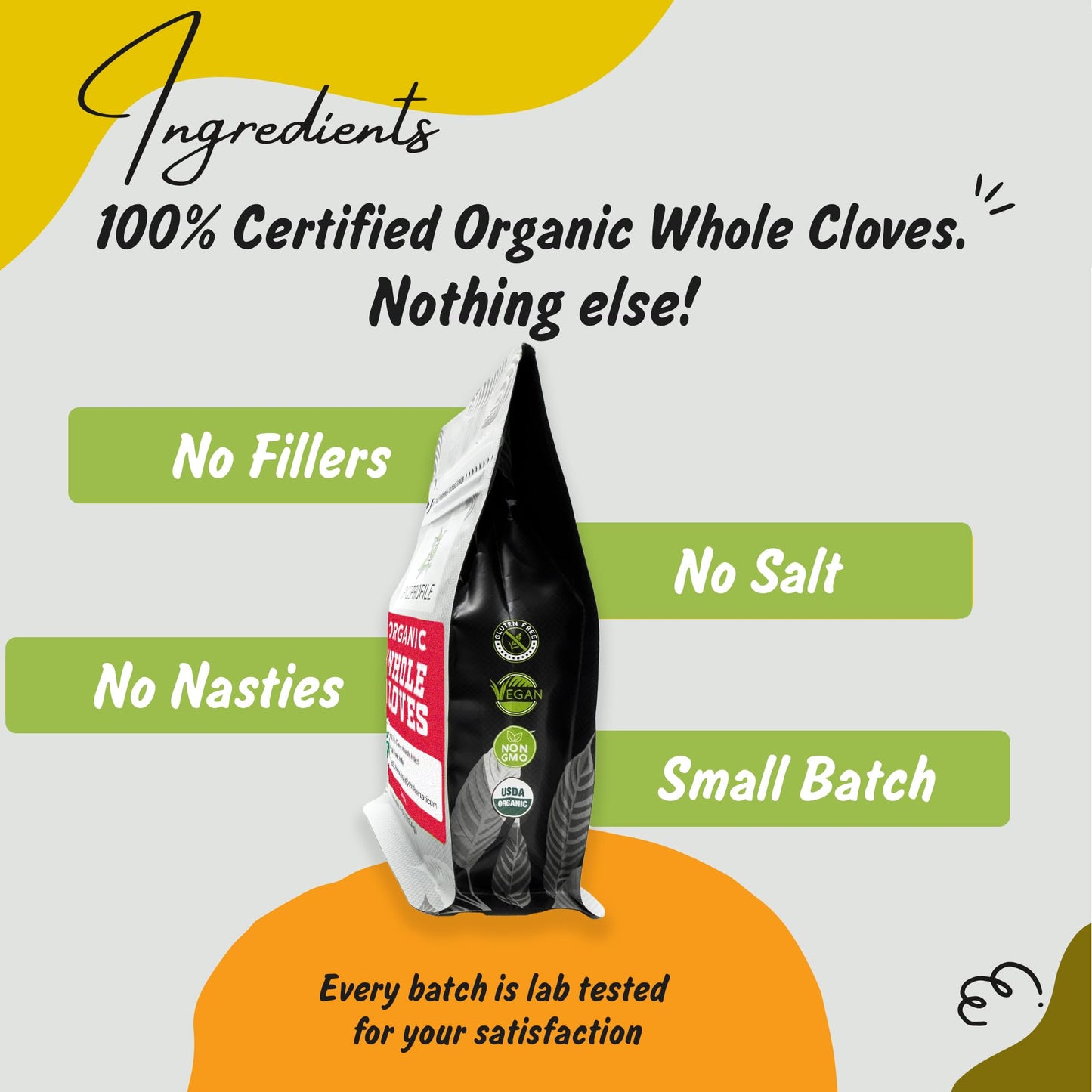 Spice Profile Usda Organic Whole Cloves, Lab Tested, Resealable 3.5 Oz Pouch, Laung, Clavos De Olor