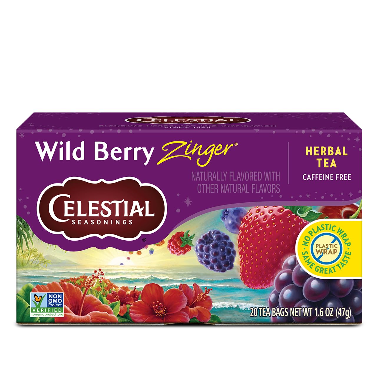 Celestial Seasonings Wild Berry Zinger Herbal Tea, Caffeine Free, 20 Tea Bags, 20 Count