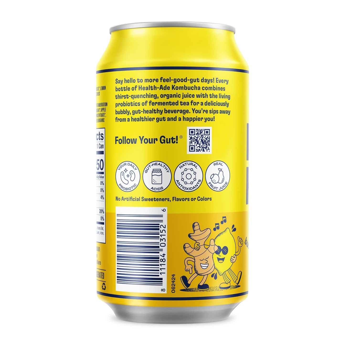 Health-Ade Ginger-Lemon Kombucha, Organic Drink, 12-Pack (11.5 Fl Oz Cans) - Fermented Tea With Probiotics, Detoxifying Acids, S