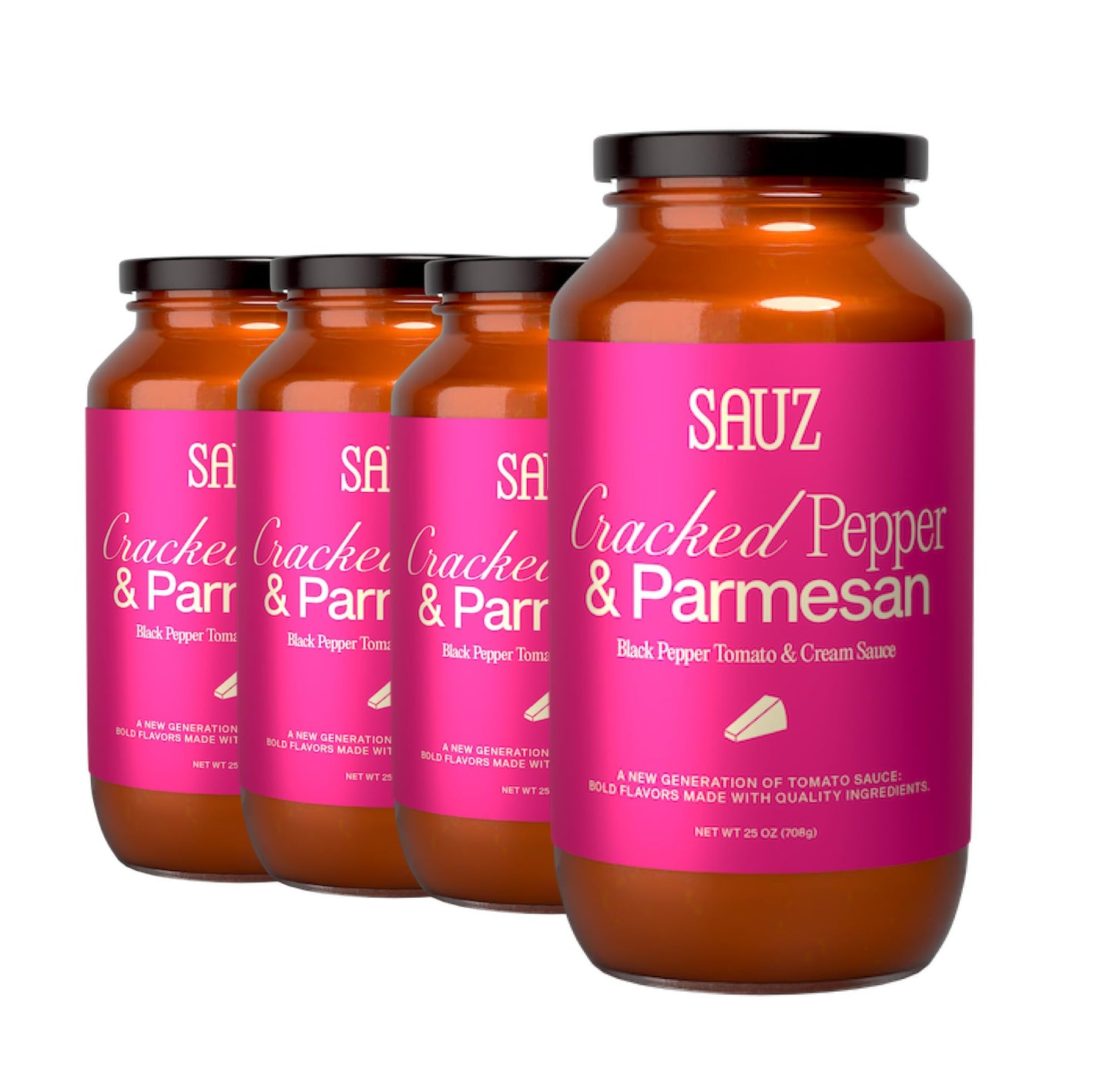 Sauz Cracked Pepper and Parmesan Sauce, Gluten-Free, Non-GMO, 4-Pack, Thick & Creamy