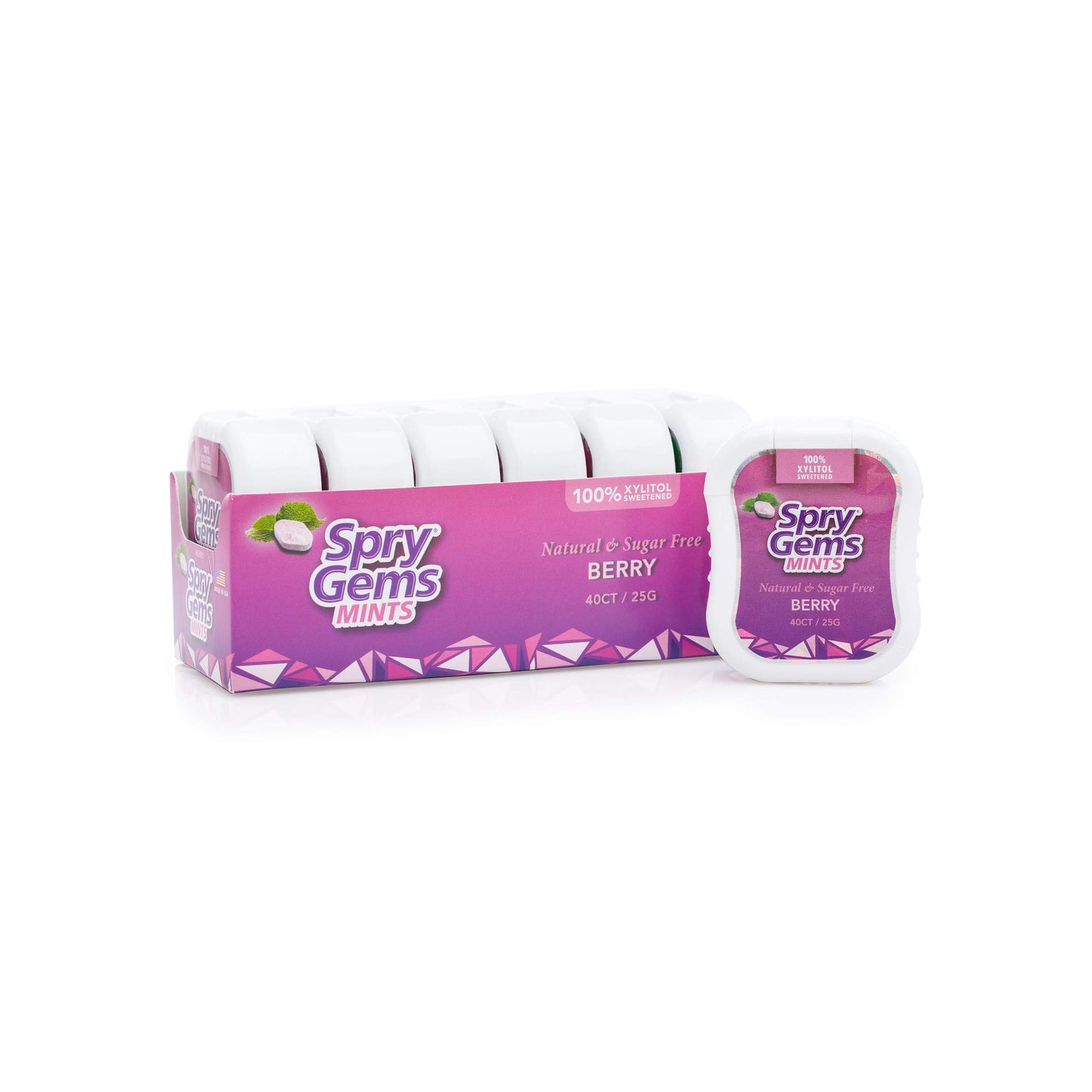 Spry Gems Natural Sugar-Free Xylitol Mints, On The Go Oral Care For Dry Mouth, Increase Saliva Production And Stop Bad Breath, Non-Gmo, Gluten-Free - Berry 40 Count (Pack Of 6)