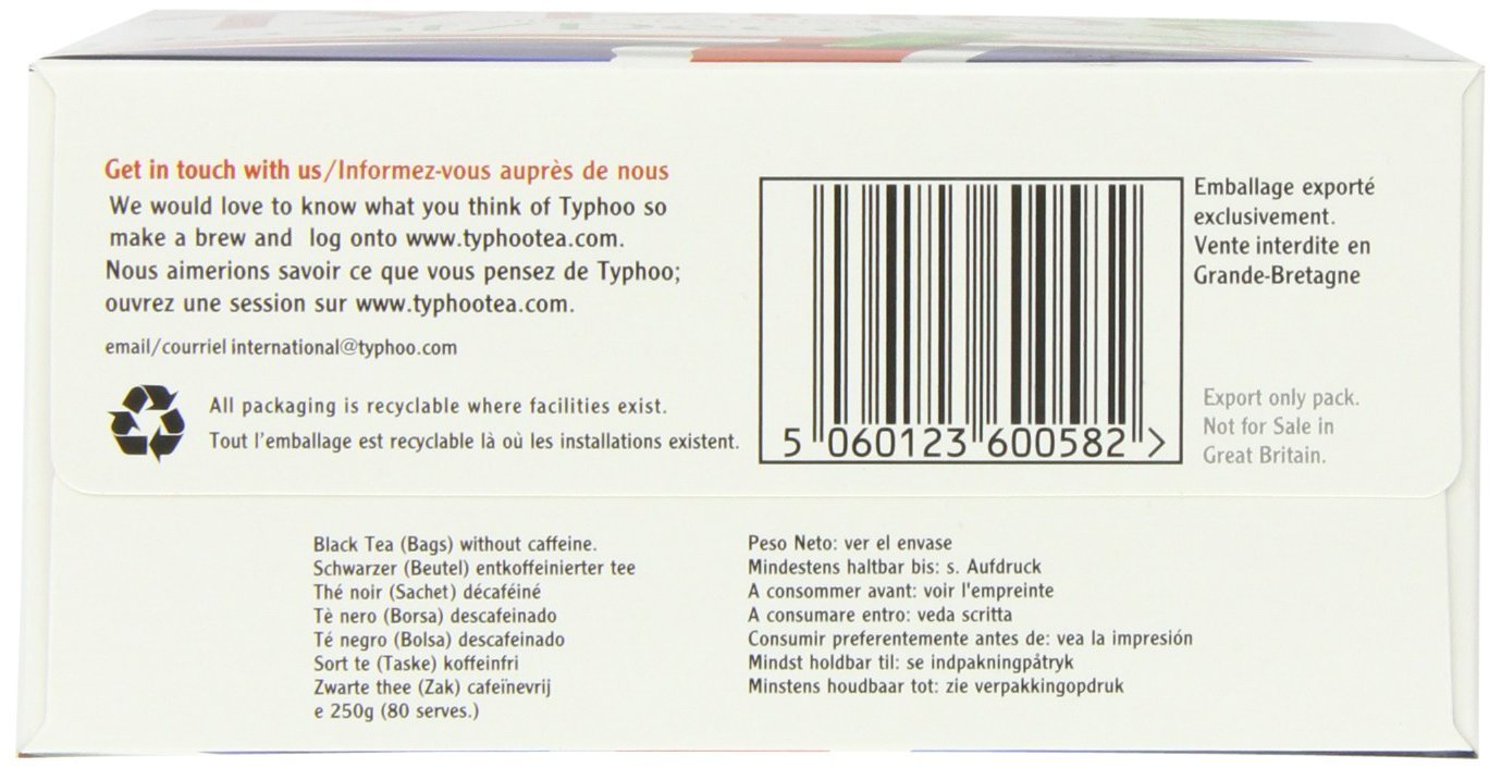 TY.PHOO Decaf Tea Teabags, 80 Count (Pack of 6), White Box, Model SYNCHKG036779