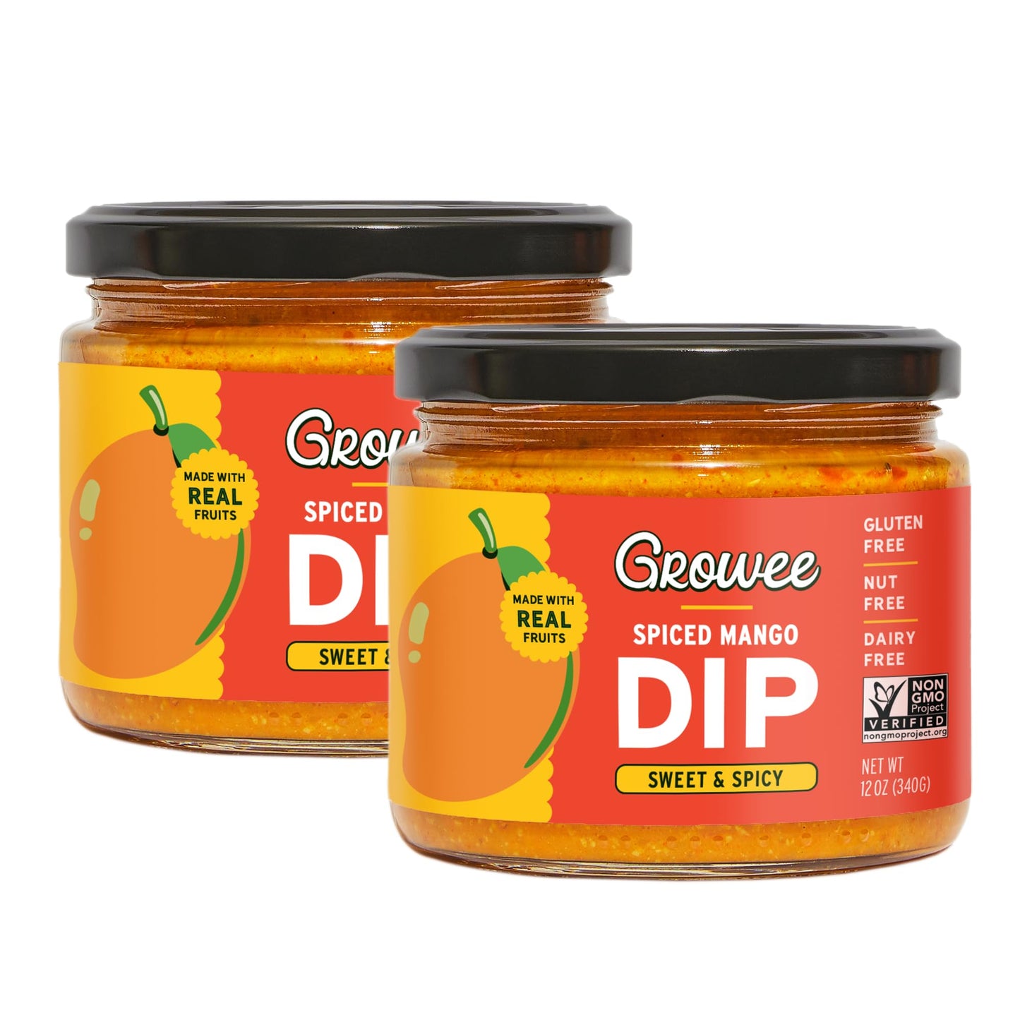 Growee Vegan Mango Dip - Chutney Style (2 Pack) |Gluten Free & Nut-Free | Plant-Based, Non-GMO Queso Alternative - Dairy-Free Su